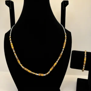 Tiger's Eye & Bronzite Beaded Necklace with Silver Chain