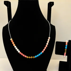 Multicolor Beaded Necklace with Silver Charm Accents