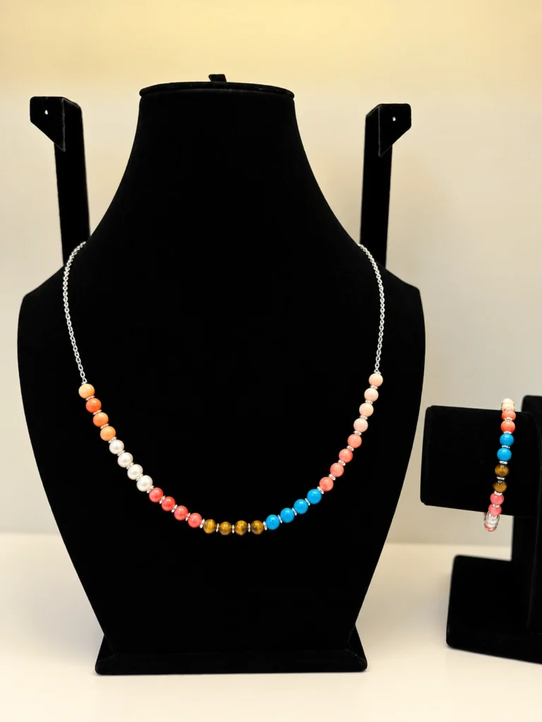 Multicolor Beaded Necklace with Silver Charm Accents