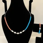 Peach Coral, Pearl & Turquoise Beaded Necklace