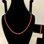 Coral Beaded Necklace with Silver Chain & Charm