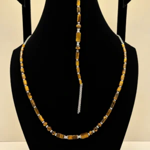 Tiger's Eye Beaded Necklace with Silver Charm Accent