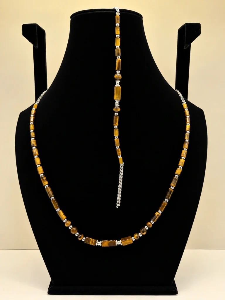 Tiger's Eye Beaded Necklace with Silver Charm Accent