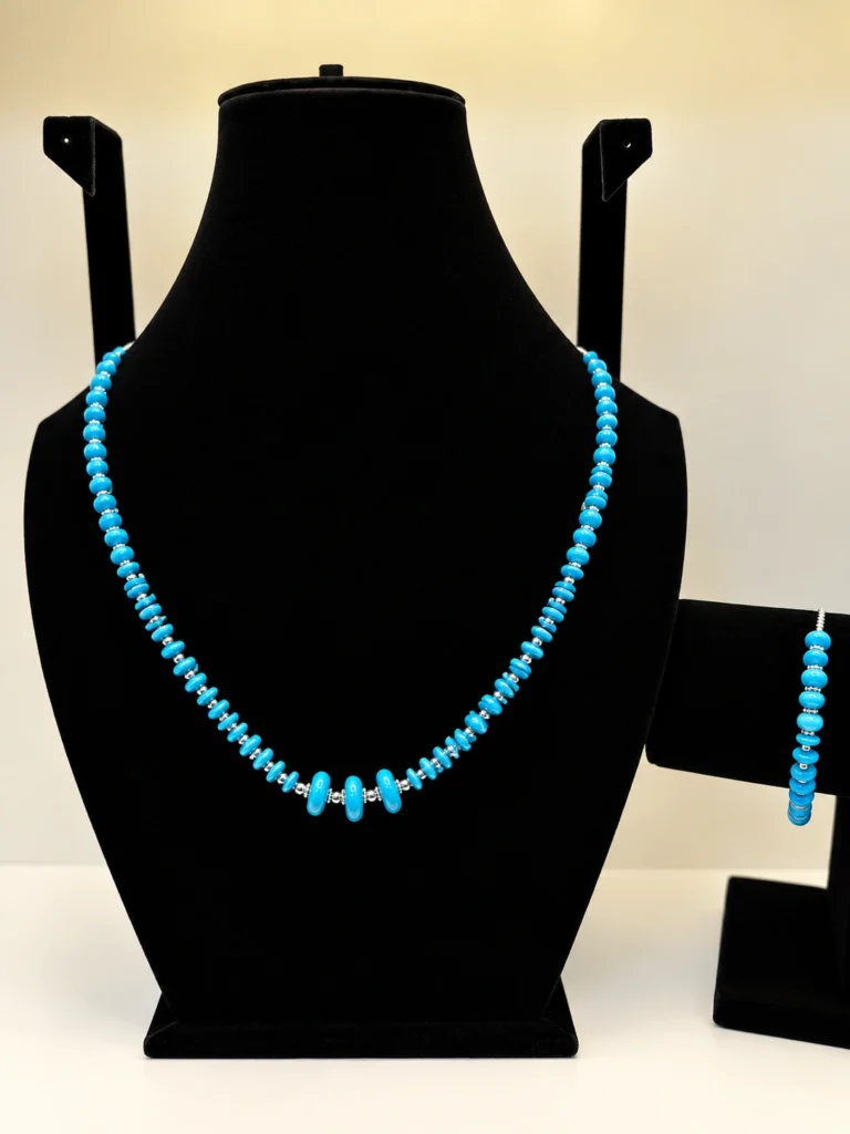 Turquoise Disc Beaded Necklace with Silver Chain