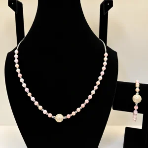 Peach Coral Necklace with Carved Rose Accents
