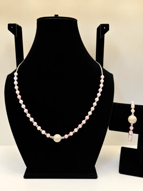Peach Coral Necklace with Carved Rose Accents