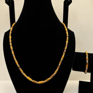 Tiger's Eye Cylinder Necklace with Silver Chain Accent