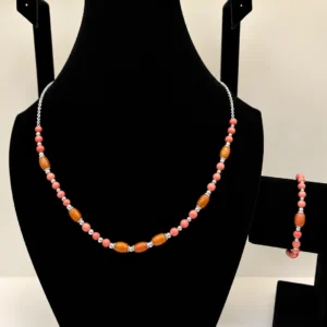 Carnelian & Peach Coral Necklace with Silver Chain