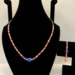 Coral, Peach Coral & Lapis Necklace with Silver Charm