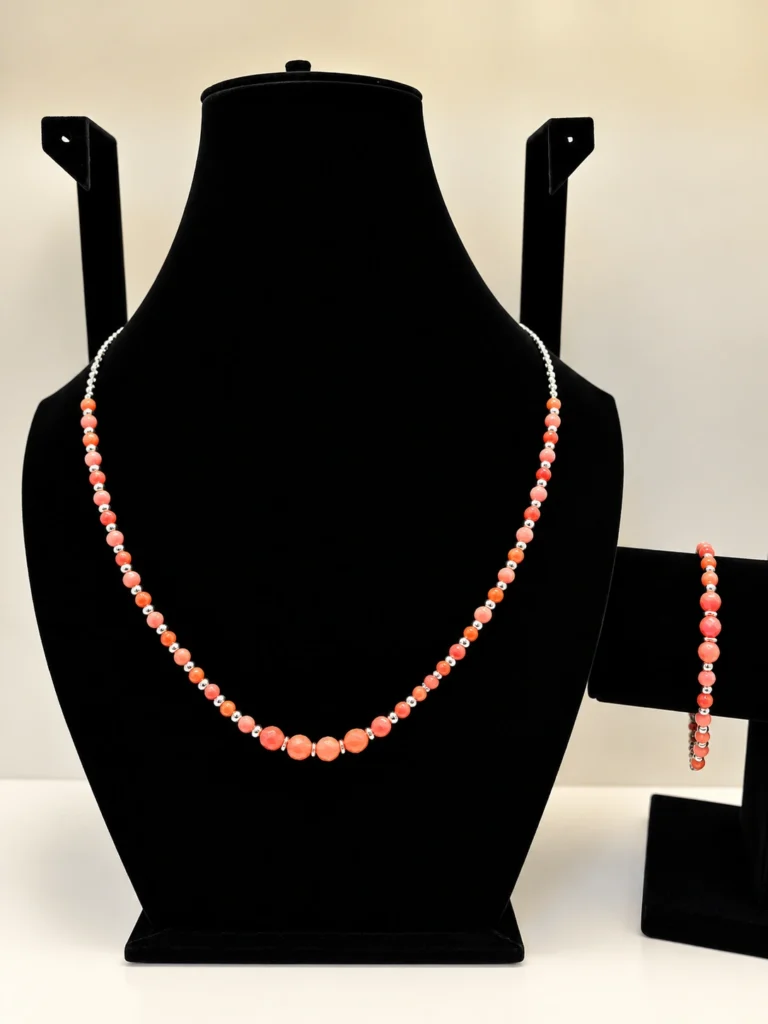 Coral & Peach Coral Necklace with Silver Chain