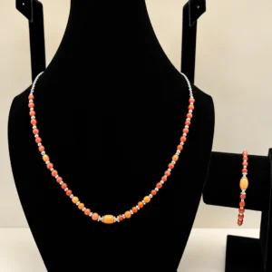 Carnelian & Coral Necklace with Silver Charm