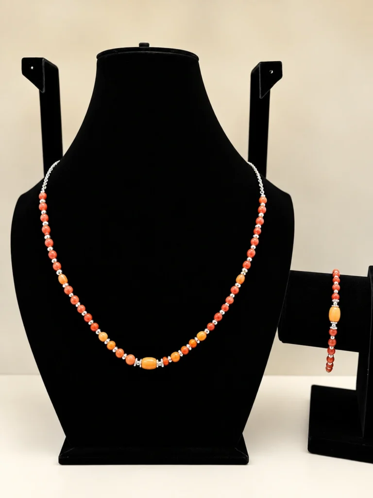 Carnelian & Coral Necklace with Silver Charm
