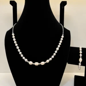 Freshwater Pearl Necklace with Silver Charm & Chain