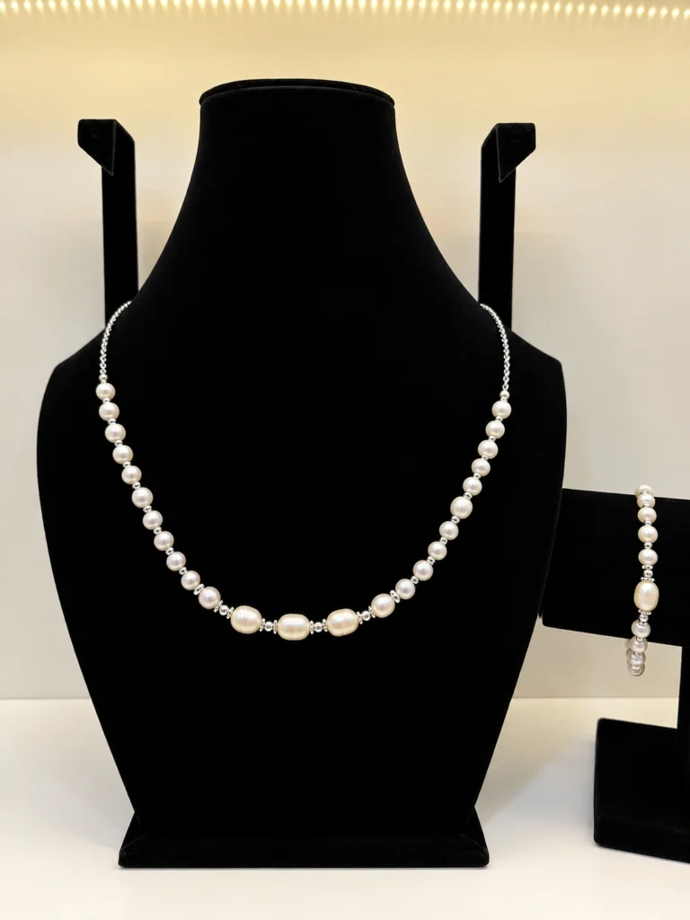 Freshwater Pearl Necklace with Silver Charm & Chain