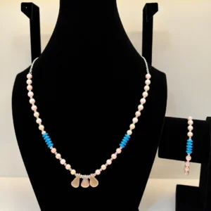 Peach Coral & Turquoise Necklace with Nugget Accent