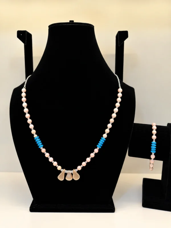 Peach Coral & Turquoise Necklace with Nugget Accent