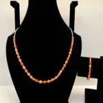 Coral Beaded Necklace with Ornate Silver Spacers & Chain