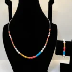 Multicolor Beaded Necklace with Pearl & Silver Chain Accents