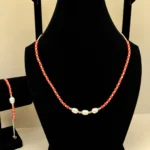 Coral & Pearl Necklace with Silver Chain Detail