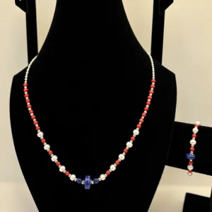 Pearl, Coral & Lapis Necklace with Silver Charm