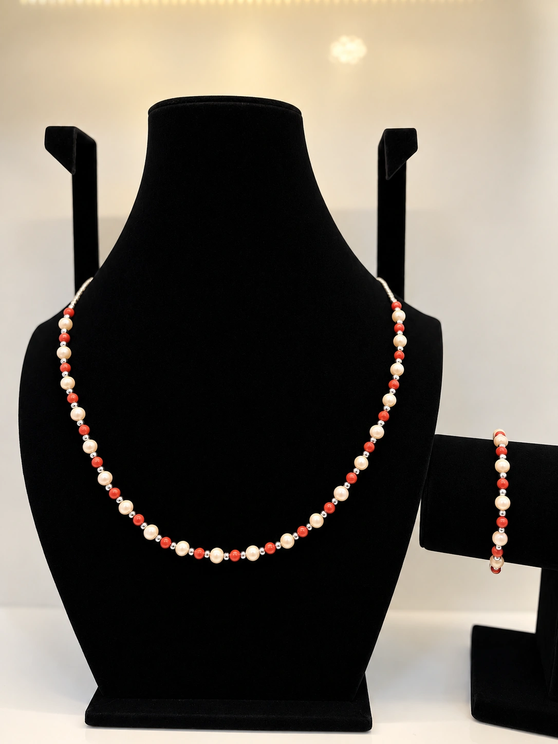 Coral & Peach Coral Necklace with Silver Spacers