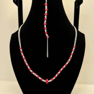 Coral Beaded Necklace with Silver Detailing