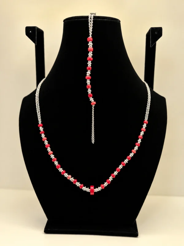 Coral Beaded Necklace with Silver Detailing