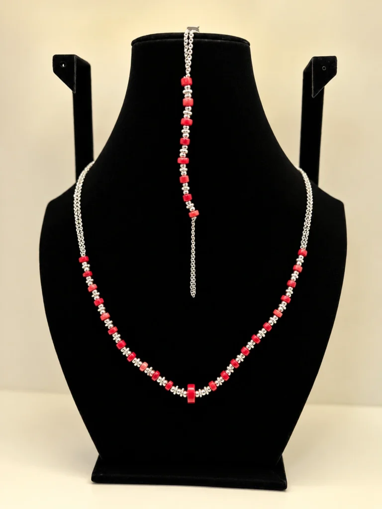 Coral Beaded Necklace with Silver Detailing