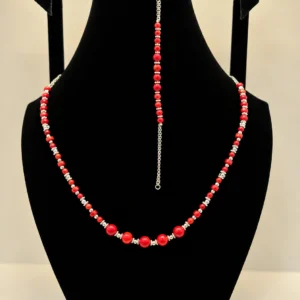 Coral Beaded Necklace with Ornate Silver Spacers