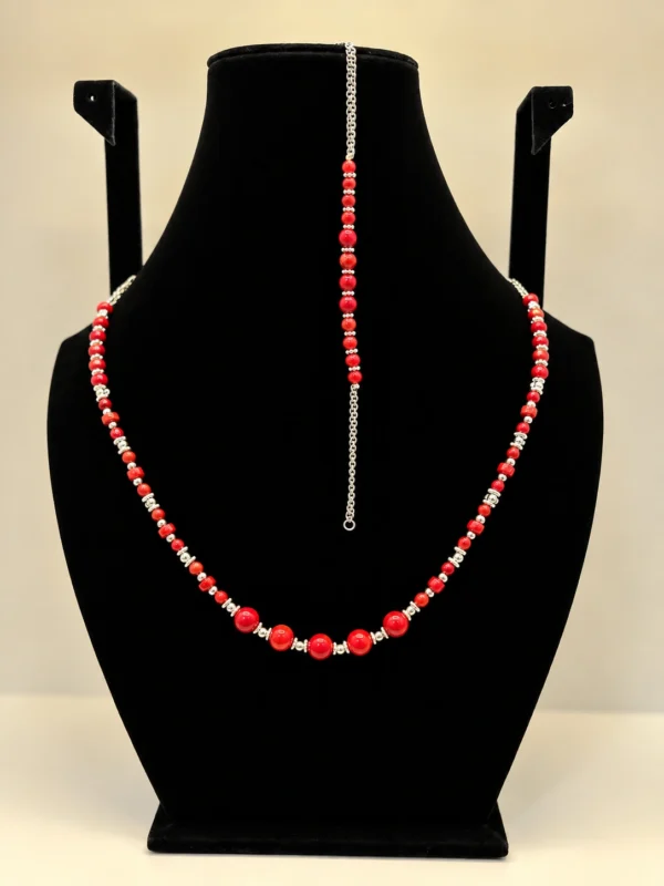 Coral Beaded Necklace with Ornate Silver Spacers
