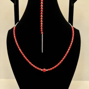 Coral Beaded Necklace with Silver Extension Chain